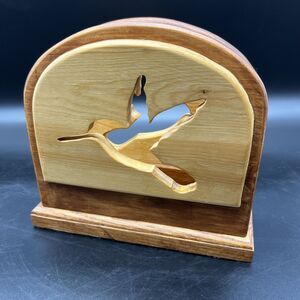 Vintage Wooden Napkin Holder Carved Hummingbirds